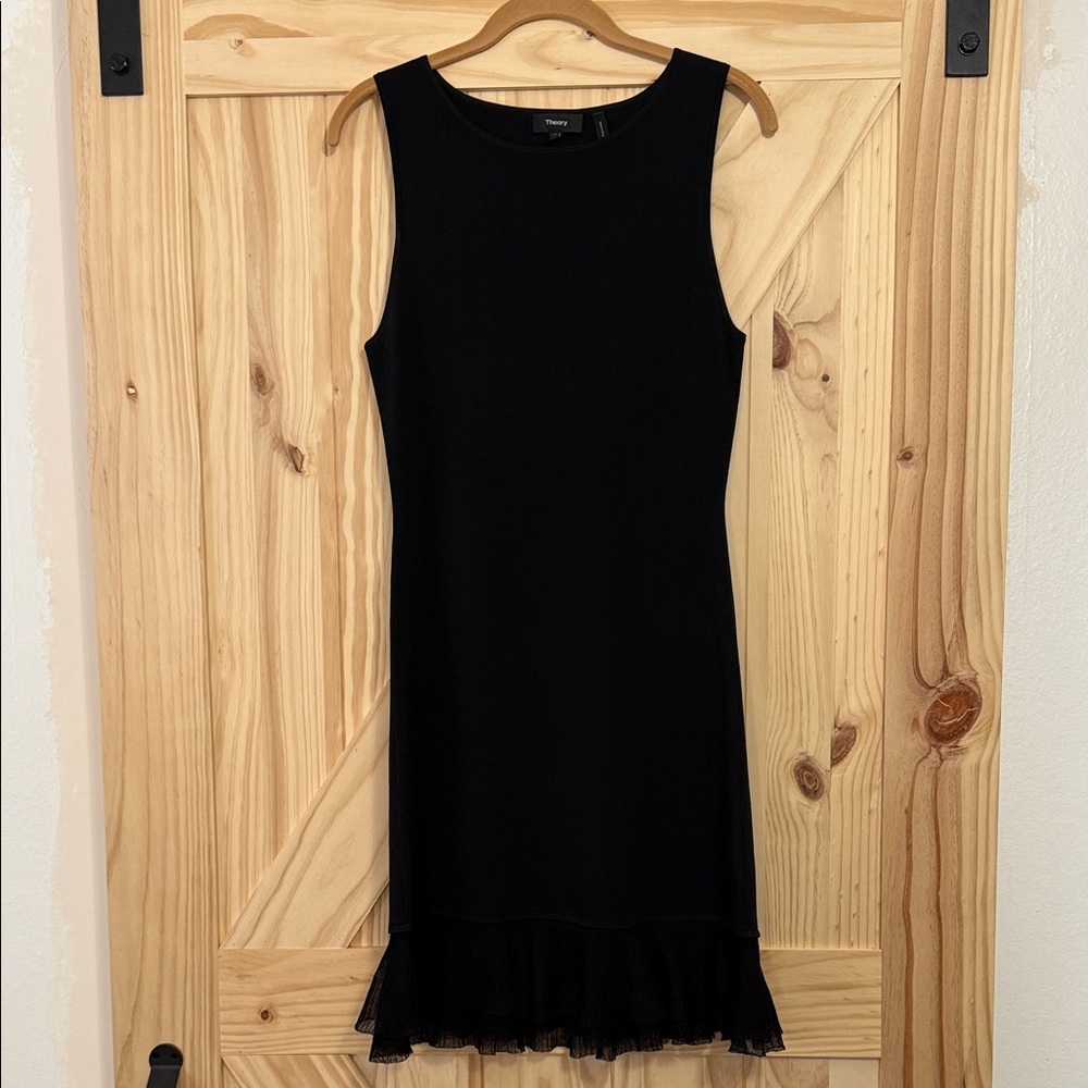 Theory Torylevina Black Midi Dress with Ruffle Hem